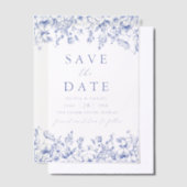 Modern Elegant Blauw Bloemen Save the Date Vellum Uitnodigingen (Offset)