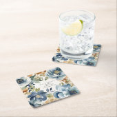 Modern Elegant Blauw en Gouden Herfst Bloemenbruil Kartonnen Onderzetters (Insitu)