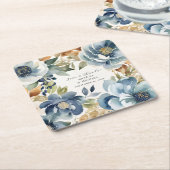 Modern Elegant Blauw en Gouden Herfst Bloemenbruil Kartonnen Onderzetters (Schuin)