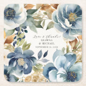 Modern Elegant Blauw en Gouden Herfst Bloemenbruil Kartonnen Onderzetters (Voorkant)