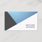 Modern Elegant Blauw FauxMetal Wit Grijs Geometris Visitekaartje (Voorkant)