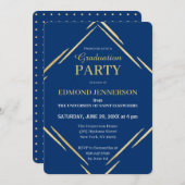 Modern Elegant Blauw Goud 2025 Afstudeerfeest Kaart (Voorkant / Achterkant)