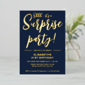 Modern Elegant Blauw & Goud 21e Verrassingsverjaar Folie Uitnodiging (Staand Voorkant)