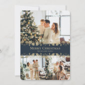 Modern Elegant Blauw Goud Foto Vrolijk Kerstfeest Feestdagenkaart (Voorkant)