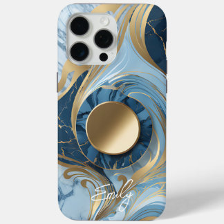 Modern Elegant Blauw Goud Marmer iPhone 15 Pro Max Hoesje