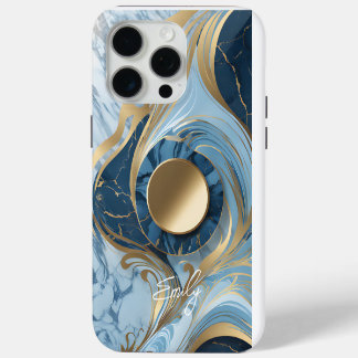 Modern Elegant Blauw Goud Marmer iPhone 15 Pro Max Case