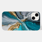 Modern Elegant Blauw Goud Marmeren iPhone case (Achterkant (horizontaal))