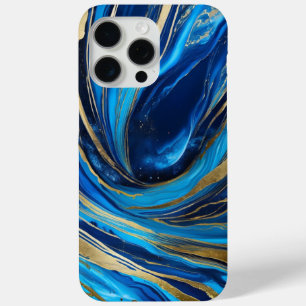 Modern Elegant Blauw Goud Marmeren Universum iPhone 15 Pro Max Hoesje
