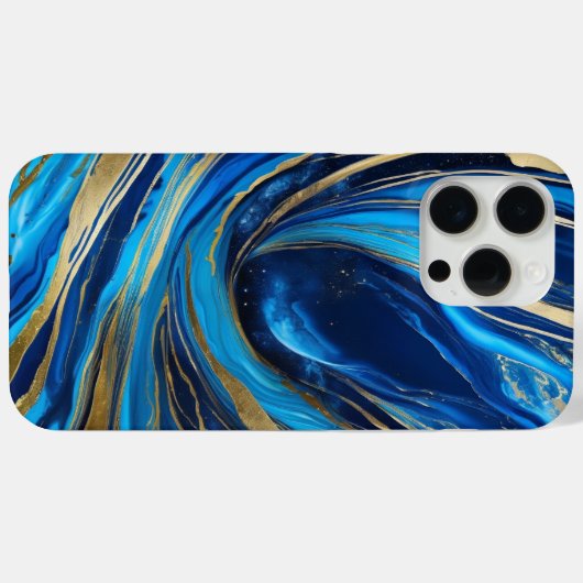Modern Elegant Blauw Goud Marmeren Universum Case-Mate iPhone Case (Achterkant (horizontaal))