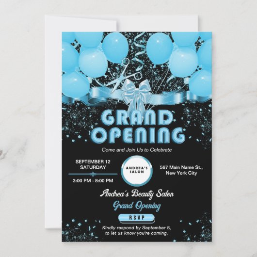 Modern Elegant Blauw Grand Business Opening Custom Kaart (Voorkant)