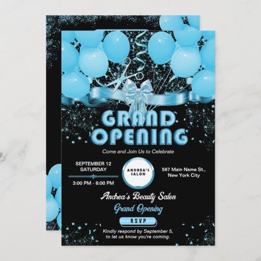 Modern Elegant Blauw Grand Business Opening Custom Kaart (Voorkant / Achterkant)