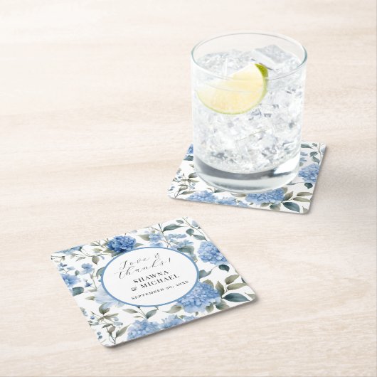 Modern Elegant Blauw In Wit Lente Bloemen Bruiloft Kartonnen Onderzetters (Insitu)