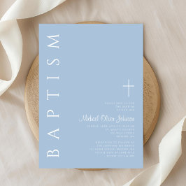 Modern Elegant Blauw Kruis Jongen Doop Kaart