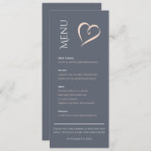 Modern elegant blauw met roze hart tafel menu (Voorkant / Achterkant)
