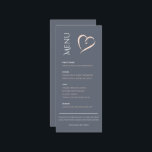 Modern elegant blauw met roze hart tafel menu<br><div class="desc">Moderne trouwreceptietabel boven menu Tenteken met groot roze hart. Laat je trouwfeestgenote weten wat er op de trouwreceptie staat in het menu met dit minimalistische menu met elegante witte en roze roze typografie en een groot romantisch hart. Er is ook ruimte om de trouwnamen en de datum toe te voegen....</div>