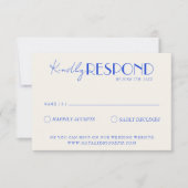 Modern Elegant Blauw Retro Frans Whimsical Bruilof RSVP Kaartje (Voorkant)
