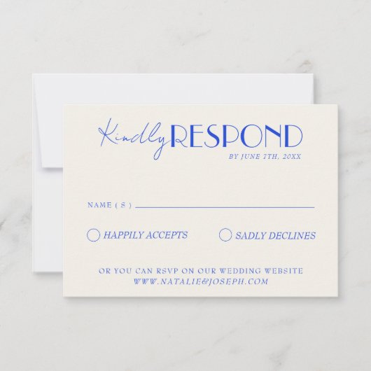 Modern Elegant Blauw Retro Frans Whimsical Bruilof RSVP Kaartje (Voorkant)