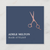 Modern Elegant Blauw Roos Goud Haar Stylist Vierkante Visitekaartje (Voorkant)