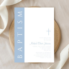 Modern Elegant Blauw Script Cross Baptism Kaart
