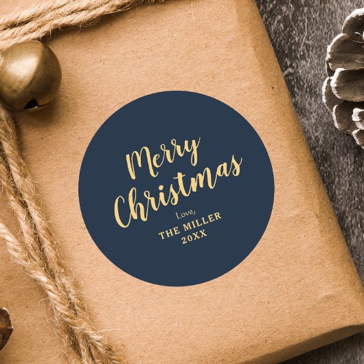 Modern Elegant Blauw Vrolijk Kerstfeest Familie Ronde Sticker