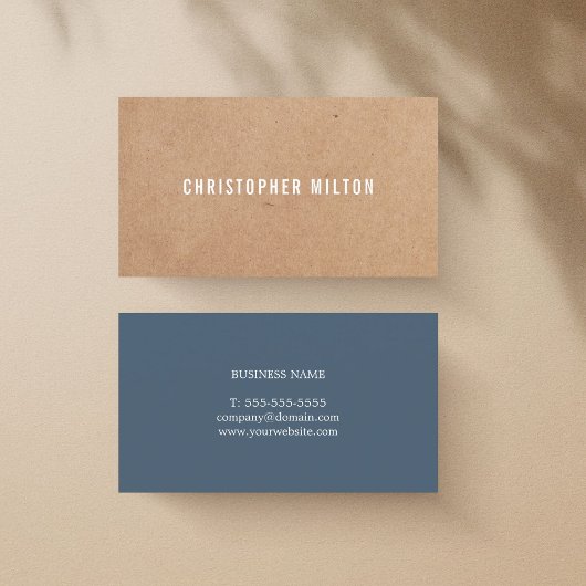 Modern elegant blauw, wit, afgedruk Kraft Paper Visitekaartje