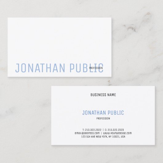 Modern Elegant blauw-wit minimalistische Sjabloon Visitekaartje (Voorkant / Achterkant)