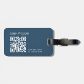 Modern Elegant Blauw Wit Monogram QR Code Bagagelabel (Achterkant horizontaal)