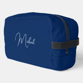 Modern Elegant Blauw Wit Monogram Reis Cosmetisch Toilettasje