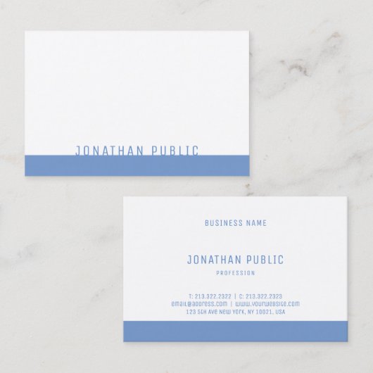 Modern Elegant Blauw Wit Professionele Sjabloon Visitekaartje (Voorkant / Achterkant)