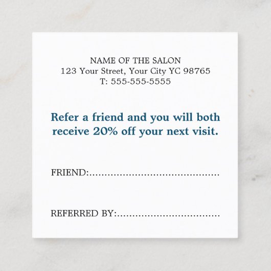 Modern Elegant Blauw Wit Schoonheid Aanbevelingskaartje (Achterkant)