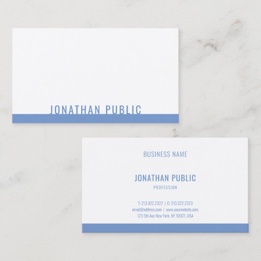 Modern Elegant Blauw Wit Sjabloon Professioneel Visitekaartje (Voorkant / Achterkant)