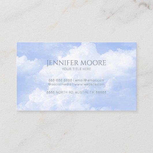 Modern Elegant Blauw Wit Sparkle Clouds Custom Visitekaartje (Achterkant)