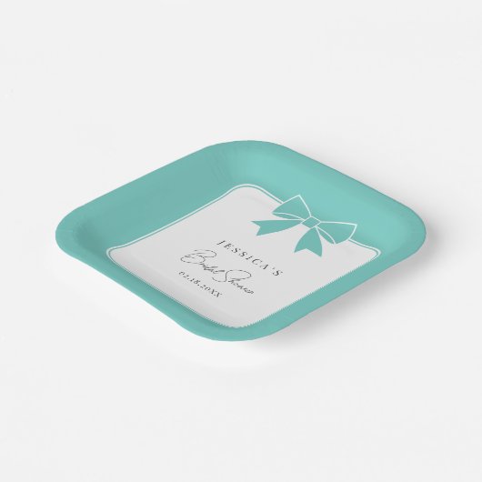 Modern Elegant Blauwgroen Blue Bow Ribbon Vrijgeze Papieren Bordje (Gebogen)