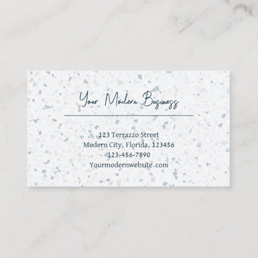 Modern Elegant Blauwgroen Blue White Terrazzo Patt Visitekaartje (Achterkant)