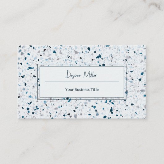 Modern Elegant Blauwgroen Blue White Terrazzo Patt Visitekaartje (Voorkant)