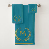 Modern Elegant Blauwgroen Gold Chic Monogramed Bad Handdoek (Insitu)
