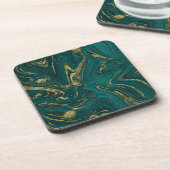 Modern Elegant Blauwgroen Green & Gold Marble Swir Bier Onderzetter (Linkerzijde)