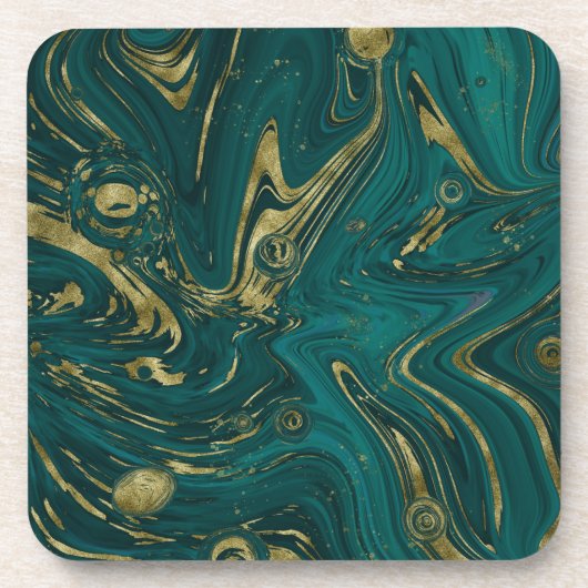 Modern Elegant Blauwgroen Green & Gold Marble Swir Bier Onderzetter (Voorkant)