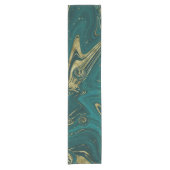Modern Elegant Blauwgroen Green & Gold Marble Swir Korte Tafelloper (Voorkant)