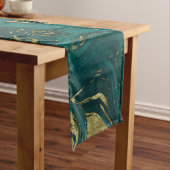 Modern Elegant Blauwgroen Green & Gold Marble Swir Korte Tafelloper (Voorbeeld)
