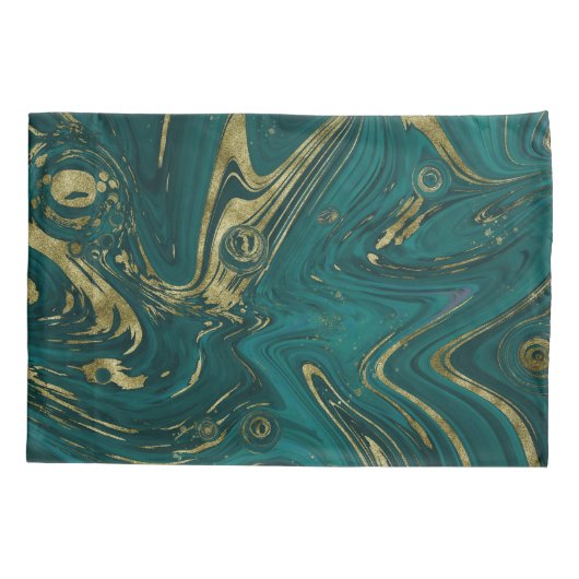 Modern Elegant Blauwgroen Green & Gold Marble Swir Kussensloop (Achterkant)