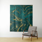Modern Elegant Blauwgroen Green & Gold Marble Swir Wandkleed (In situ)
