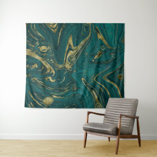 Modern Elegant Blauwgroen Green & Gold Marble Swir Wandkleed