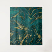 Modern Elegant Blauwgroen Green & Gold Marble Swir Wandkleed (Voorkant)