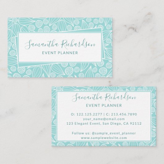 Modern Elegant Blauwgroen Groen Wit Visitekaartje (Voorkant / Achterkant)