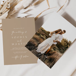 Modern Elegant Bleek Taupe Photo Wedding Invitatio Kaart