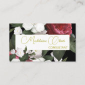 Modern Elegant Bloemen Bourgogne QR Code Goud Visitekaartje (Voorkant)