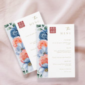 Modern Elegant Bloemen Chinese bruiloft menu Kaart