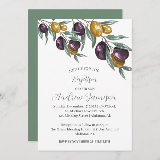 Modern Elegant Bloemen Christelijk Kruis | Doop Kaart (Voorkant / Achterkant)