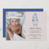 Modern Elegant Bloemen Christelijk Kruis | Doop Kaart (Voorkant / Achterkant)